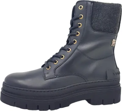 Produktbild von Tommy Hilfiger Damen Schnürstiefeletten/ Combat Boots/ Winterboots FEMININE FELT LACE UP BOOTIE Schwarz Leder-Textil-Mix Größe: 39