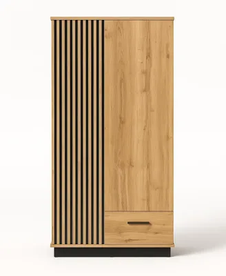 Produktbild von PAWS MÖBEL, Kleiderschrank LUIGIO Eiche Wotan, zweitürig, mit Schublade und Lamellen, 90 x 52 x 193 cm