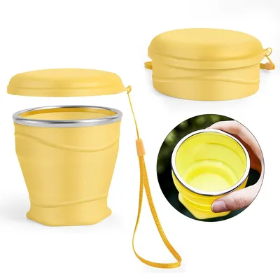 Produktbild von Faltbarer Reisebecher aus Silikon mit staubdichtem Deckel, 260 ml, BPA-frei, tragbar, wiederverwendbar, für Camping, Picknick, Reisen, Büro, 2 Stück