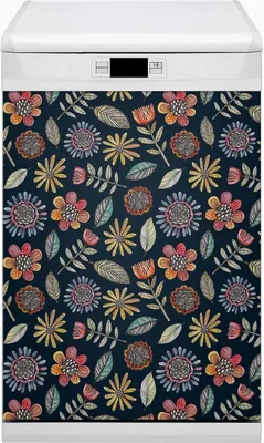 Produktbild von Magnet Folie für Geschirrspüler Küche Magnetmatte 45x80 cm  Nachbildung Geschirrspüle  - Farbenfrohe Blumen