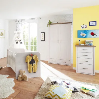Produktbild von Babyzimmer Möbel LUND-78 im Set, Landhaus Design, Pinie weiß Nb./Trüffel Eiche Nb.