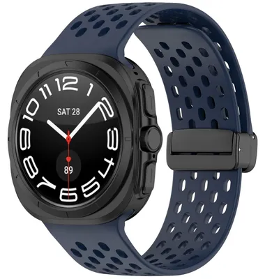 Obrázek produktu pro Pro Samsung Galaxy Watch Ultra 47mm Silikonový design Magnetická přezka Náhradní pásek na ruku Dark Blue