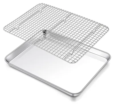 Productafbeelding van Bakplaat roestvrij staal - Rechthoekig - 40,5 x 30,5 x 2,5 cm - Met koelrooster
