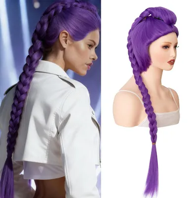 Produktbild von Lange geflochtene Cosplay Anime Perücke Lila 34 Zoll Hitzebeständig
