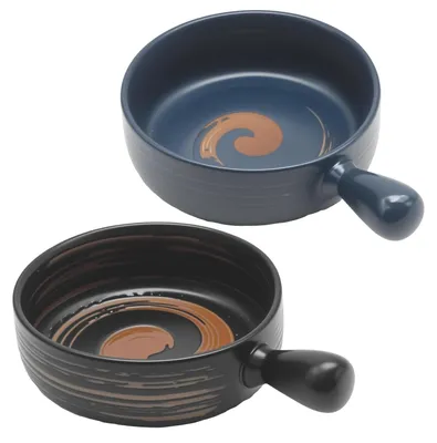 2er-Set Keramikschalen 550 ml, Schwarz/Blau, Japanische Ramenschalen