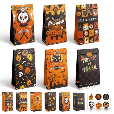 Productafbeelding van 30 Stuks Halloween Geschenkzakken in Zwart-ORANJE, 12x8x24 cm