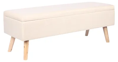 Immagine prodotto di Panca Relaxdays con vano portaoggetti, A x L x P: 40 x 110 x 40 cm, effetto lino, gambe in legno, imbottita, camera da letto, corridoio, beige, Immagine generata dall'IA