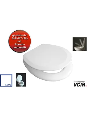 Produktbild von VCM WC Sitz Toilettendeckel Deckel Brille Absenkautomatik Polster Premium  Klobrille Toilettensitz Edelstahlscharniere Weiß