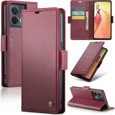 Produktbild von Oppo Reno8 Pro Hülle, Leder Brieftasche Kartenfach Schutzhülle mit Standfunktion für Oppo Reno8 Pro Rot
