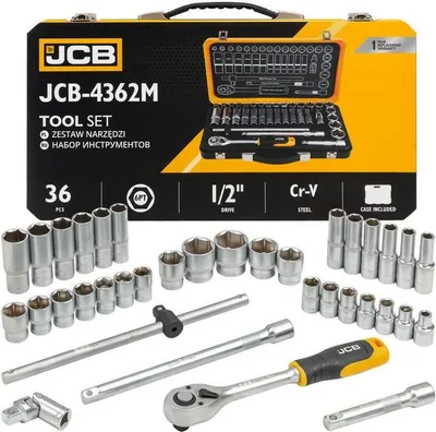 Obrázok produktu pre JCB | sada náradia, 1/2", 36TLG, 8-32mm, šesťhran, naplnený kufor, box na náradie, box na náradie