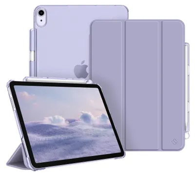 Produktbild von Fintie Hülle für iPad Air 11 Zoll (M4/M3/M2, 2026/2025/2024), iPad Air 5 2022/4 Generation 2020 10.9 Zoll mit Stifthalter, ultradünne leichte Schutzhülle Case mit transparenter Rückseite, Violett