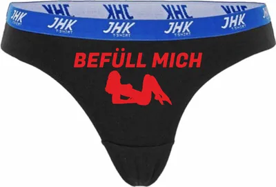 Produktbild von Damen Thong Slip - Boxer-0067-woman-black-h-L - schwarz - L - hinten - BEFÜLL MICH - lustiges Motiv - Spruch - Unterwäsche - Unterhose - Freizeit - lustig