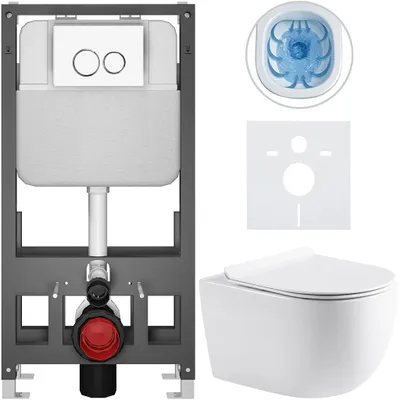 Productafbeelding van CERANO - Toiletset Felci - wit, glanzend - bedieningsknop Prime/Duoalo, wit - vrijstaand - voor wandmontage/gipsplaat - 53x37 cm