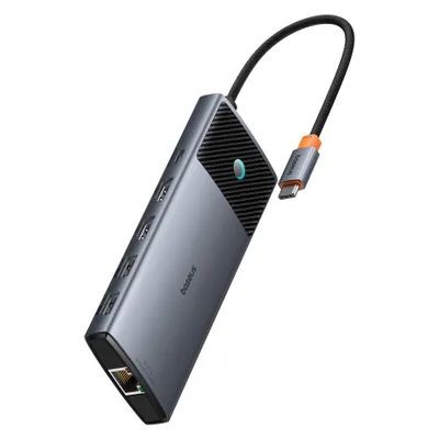 Produktbild von Adapter-Hub 10in1 Baseus 2x HDMI, USB-C, 3xUSB-A+RJ45+SD/TF, PD (grau)