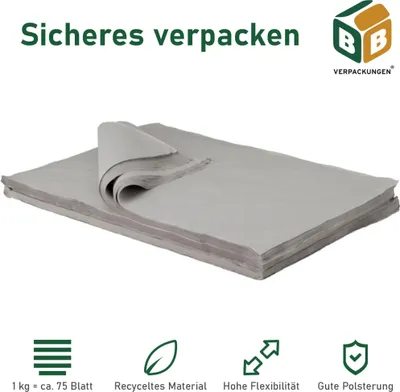 Produktbild von 1 kg Packseide (37,5 x 50 cm) Industriequalität Seidenpapier Packpapier flexibel grau umweltfreundlich BB-Verpackungen