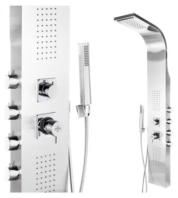 Produktbild von Edelstahl Duschpaneel mit Thermostat Duscharmatur, Regendusche, Duschstange und Handbrause