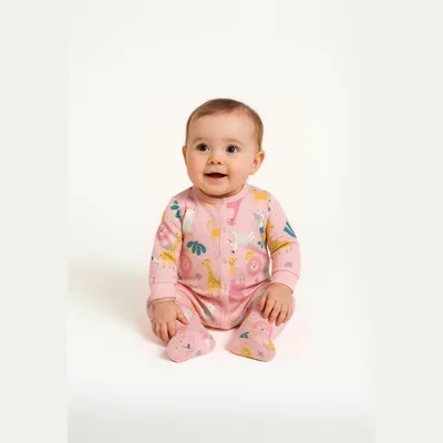 Immagine prodotto di Tutina Minoti 100% cotone rosa per bambine - Tutina per neonata con motivo a animali della giungla e bottoni a pressione