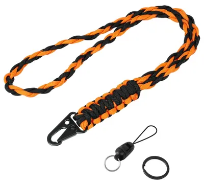 Produktbild von Schlüsselanhänger, Schlüsselband und Schlüsselgürtel aus Paracord mit Metallring und Knopf in Form eines Adlerschnabels. Geflochtenes Schlüsselband, Auswelter.