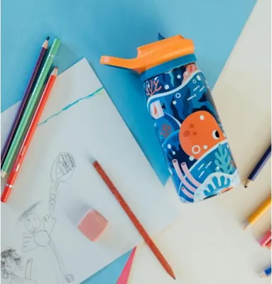 Image de Quokka Kids Pop, Bouteille en acier inoxydable / Thermos avec paille Ocean, 445ml, 40247