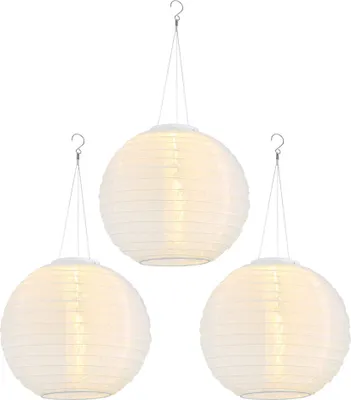 Produktbild von 3er Set LED Solar Außen-Hängeleuchte, Lampion weiß, D 30 cm