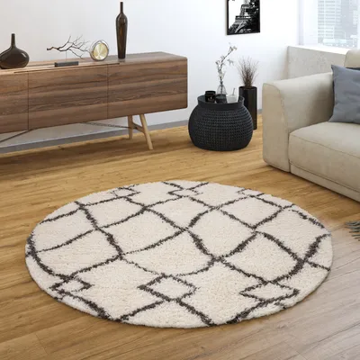 Produktbild von TT Home Wohnzimmerteppich Hochflor Langflor Mit Fransen Skandinavischer Stil Abstrakt Größe 200 cm Rund