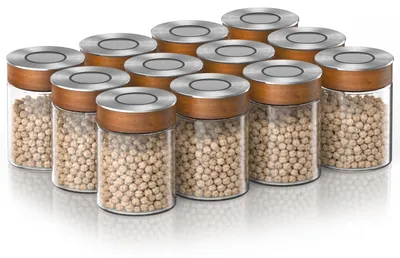 Productafbeelding van Arendo voorraadpotten, set van 12, elk 750 ml, gemaakt van borosilicaatglas met een luchtdichte vacuüm-klikdeksel. RVS-deksel met siliconenafdichting. Transparante voorraadcontainers, 12 stuks