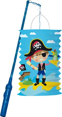 Produktbild von amscan Zuglaterne Little Pirate mit elektronischem Laternenstab Ø28cm Stab 40cm 2 Teile