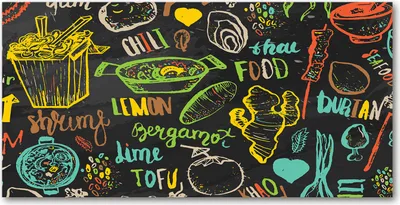 Produktbild von Tulup Glas-Bild -140x70- Wandkunst Dekorative Wand für Küche & Wohnzimmer - Essen & Getränke - Thailändisches Essen - Mehrfarbig