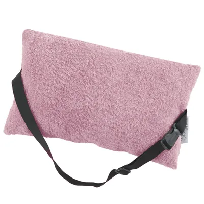 Produktbild von CalmyBEACH Strandkissen Kopfkissen für Sonnenliege 32x20cm- verstellbares Reisekissen Nackenkissen gefüllt mit Gurt Frottee Bezug Altrose