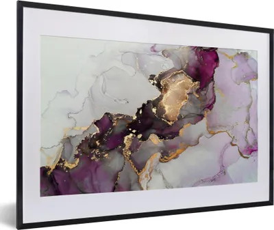 Produktbild von MuchoWow® Gerahmtes Poster Marmor - Abstrakt - Gold - Lila 60x40 cm - Poster mit Schwarzem Bilderrahmen Wandposter Rahmen Foto Bilder - Schlafzimmer - Plakat in Rahmen - Drucken