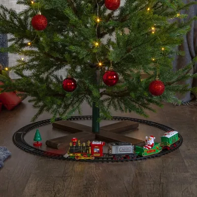 Produktbild von Szwedzka Dekoracja Grająca Świąteczny Pociąg LED X-MAS TRAIN Z Dźwiękiem Lampką Czerwony Światło Ruch Na Baterie Idealny Pod Choinkę