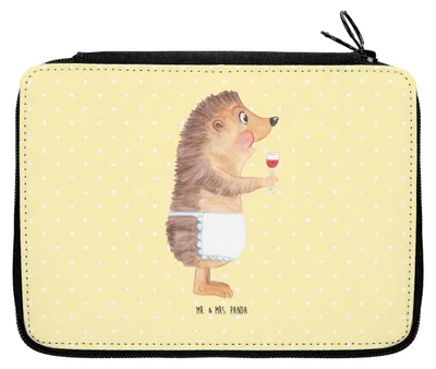 Produktbild von Mr. & Mrs. Panda Federmappe Igel Wein - Gelb Pastell - Geschenk, Federpenal, Weißwein, Etui, Weinglas, Malmappe, Schlampermäppchen, Lustige Sprüche, Federmäppchen, Spruch