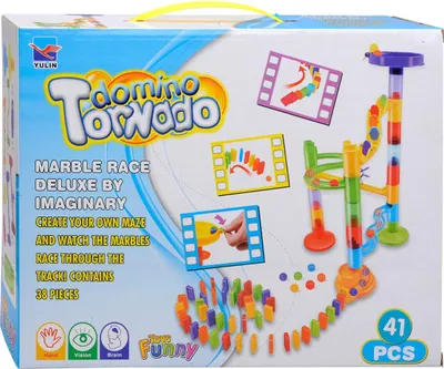 Image de Circuit à billes, jeu de 41 pièces avec dominos, dans une boîte en carton