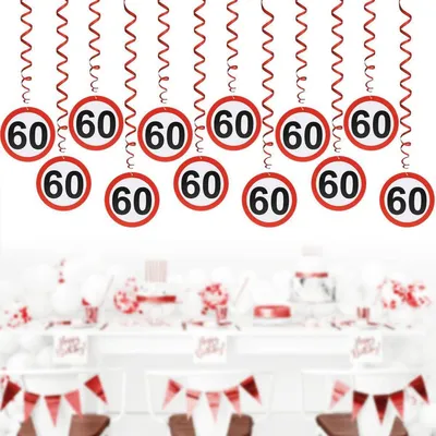 Produktbild von Girlande 60. Geburtstag, 12 Stück Verkehrsschild Spiralen Deko für Party & Jubiläum