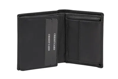 Produktbild von LEAS Mini Geldbörse mit Klappe dünn im Hochformat, flaches Portemonnaie mit RFID Schutz Folie mit Geschenk Box Echt-Leder, schwarz