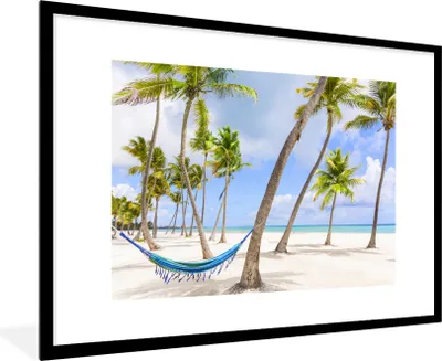 Produktbild von MuchoWow® Gerahmtes Poster Hängematte - Strand - Palmen 90x60 cm - Poster mit Schwarzem Bilderrahmen Wandposter Rahmen Foto Bilder - Wanddekoration - Fotos