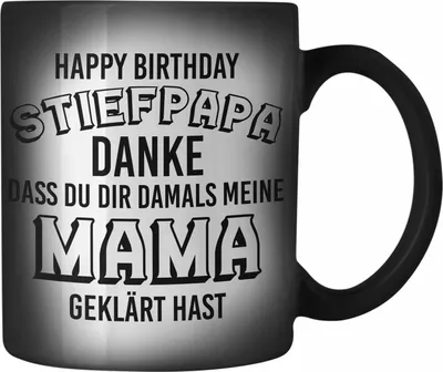 Produktbild von Trendation - Stiefpapa Farbwechsel Zauber-Tasse Spruch Geschenk Lustige Sprüche Stiefvater Geschenk Geburtstag Geburtstagsgeschenk (Schwarz)