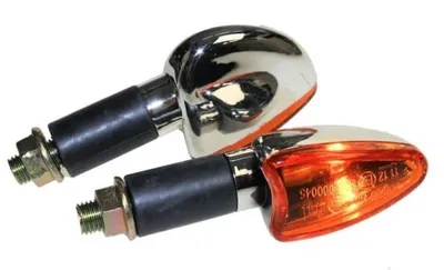 Image de Mini clignotant pour moto, modèle Leo, long, chromé, orange, homologué CE, filetage M10 - Citomerx
