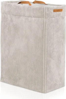 Produktbild von Lycce Wäschekorb Cord – Nischenwäschekorb | platzsparend & praktisch | waschbare Bezüge | faltbarer Wäschesammler | Schlafzimmer, Kinderzimmer & Badezimmer, Farbe:beige