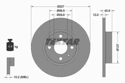 Obrázok produktu pre 2 brzdové kotúče Textar 257 mm predné pre Fiat Panda 500 Lancia Ypsilon