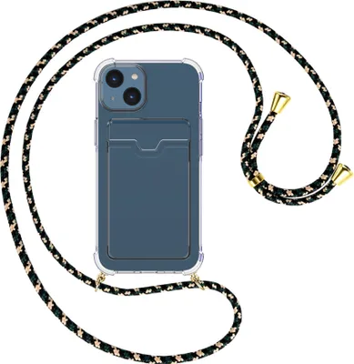 Produktbild von Handykette Backcover-Schutzhülle mit Band (Metall goldfarben) für Apple iPhone 15 - camouflage