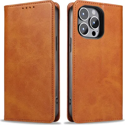 Produktbild von Handyhülle für Apple iPhone 15 Pro Max Kunstleder Flip Cover Hülle Handytasche Case Kartenfach Farbe: Hellbraun