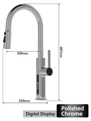Immagine prodotto di Miscelatore monocomando per cucina, con un solo foro - Doccetta estraibile - Rotazione a 360° - Acqua calda e fredda - Corpo in ottone - Finitura cromata lucida