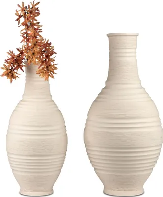 Produktbild von 2er Set Bodenvasen RELIEF bauchig rund 45 + 55cm matt creme Keramik Formano