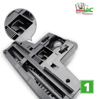 Close-up view of a vacuum cleaner attachment, highlighting internal components.