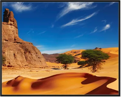 Produktbild von Wallario Wandbild In der Wüste Sahara, Größe: 40,30 x 50,30 cm, Poster mit schwarzem Aluminiumrahmen