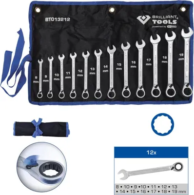 Obrázek produktu pro BRILLIANT TOOLS Sada ráčnových klíčů 12 ks oboustranných 8 - 19 mm - BT013212