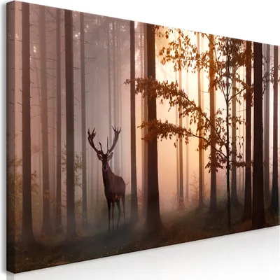 Produktbild von Wandbild Mega XXXL Wald 250x125 cm Einteiliger XXL-Format Kunstdruck zur Selbstmontage Leinwandbilder moderne Bilder DIY Wanddekoration Wohnung Deko Hirsch Landschaft c-C-0235-ak-f