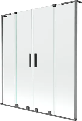 Produktbild von Mexen Velar L Duo Badewannenfaltwand 2-flügelig verschiebbar 150 x 150 cm, transparent, gebürstet gun gray - 896-150-003-02-66