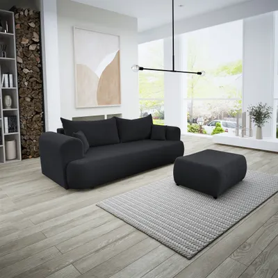 Produktbild von Sofa Schlafsofa 3-Sitzer ANIKE inkl. Polsterhocker in Stoff Now or Never Schwarz